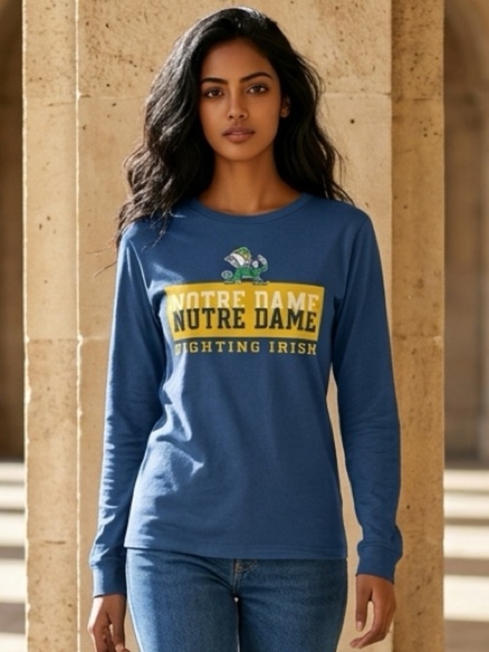 NWT Captivating Blue Notre Dame Fighting Irish Graphic Long Sleeve Tee Shirt - L